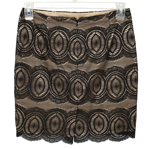 Cache Skirt Womens 6 Black Lace Beige Lining Pencil Short Back Zip Party Formal - Picture 2 of 10